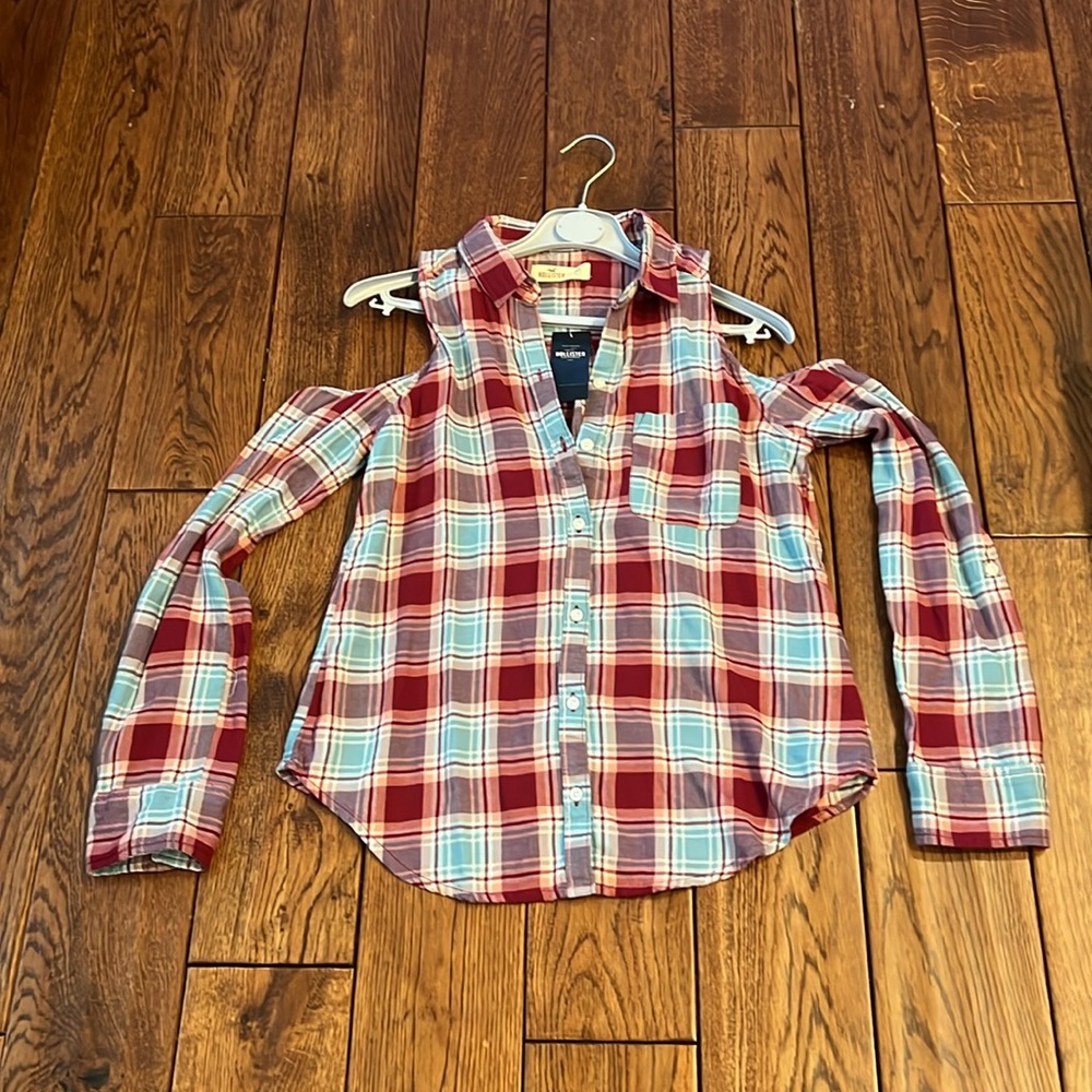 Hollister Button Down Cold Shoulder Blouse SALE